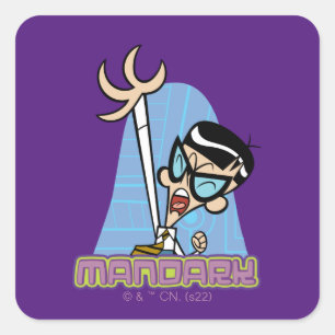 Pegatina Cuadrada Gráfico de nombre de carácter de Mandark