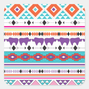 Pegatina Cuadrada Gráfico de patrones tribales azteca