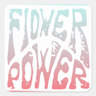 Pegatina Cuadrada Gráfico de Rótulo de energía de flor azul y rosa r