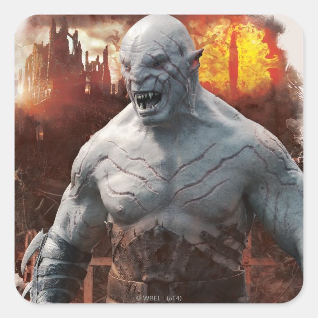Pegatina Cuadrada Gráfico de silueta de Azog & Orcs (Anverso)