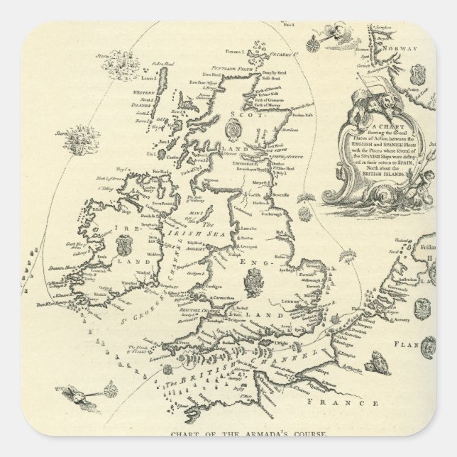 Pegatina Cuadrada Gráfico del curso de la Armada española (Anverso)