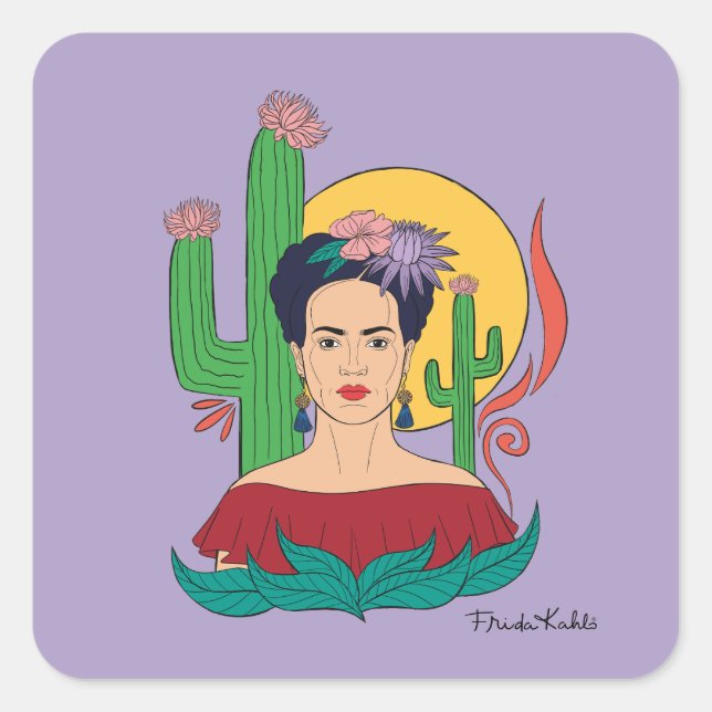 Pegatina Cuadrada Gráfico del desierto de Frida Kahlo (Anverso)