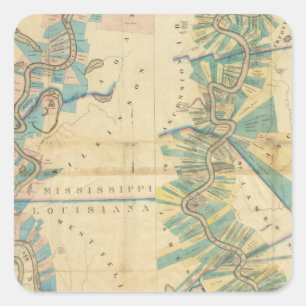 Pegatina Cuadrada Gráfico del río Misisipi Inferior