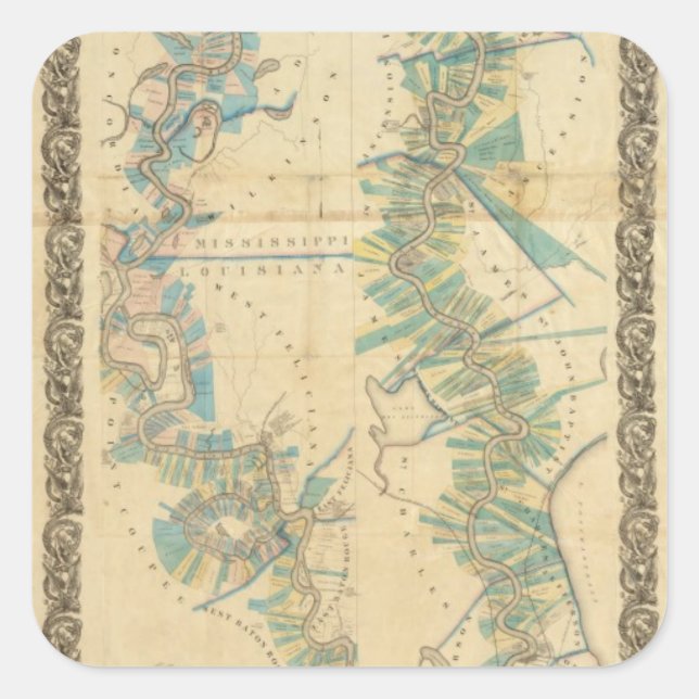 Pegatina Cuadrada Gráfico del río Misisipi Inferior (Anverso)