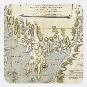 Pegatina Cuadrada Gráfico topográfico de la bahía de la Narraganset