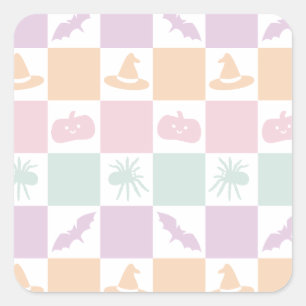 Pegatina Cuadrada Gráficos de Halloween y tablero de ajedrez para pa