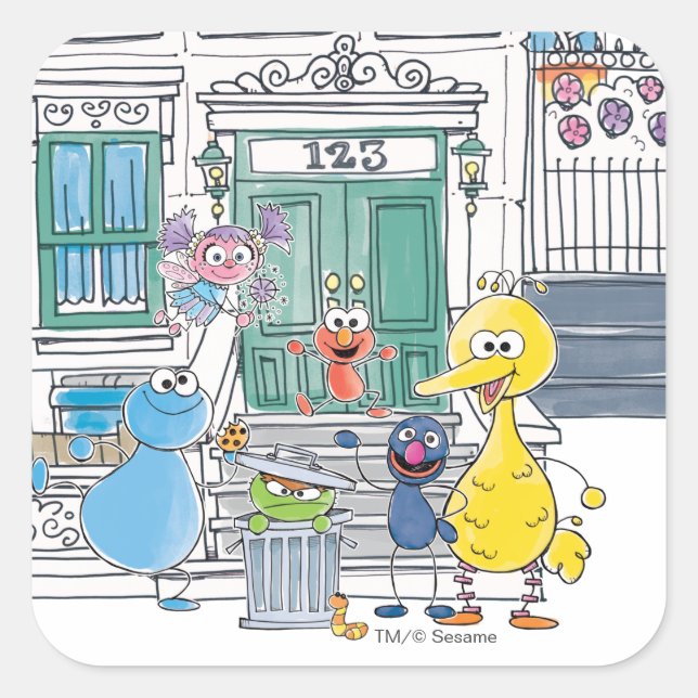 Pegatina Cuadrada Gráficos de los amigos de Sesame (Anverso)