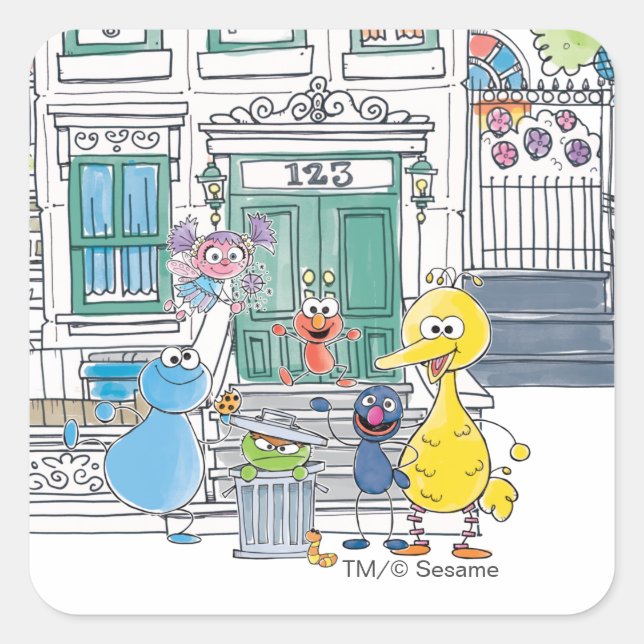 Pegatina Cuadrada Gráficos de los amigos de Sesame (Anverso)