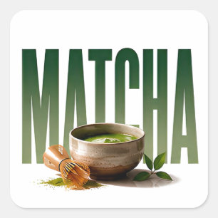 Pegatina Cuadrada Gráficos editoriales de té de lujo Matcha