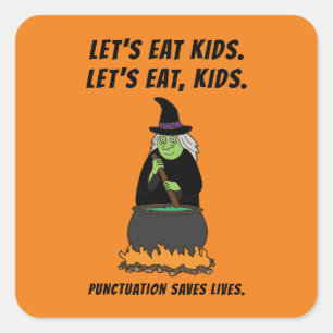 Pegatina Cuadrada Gramática divertida de Halloween Bruja Guay profes