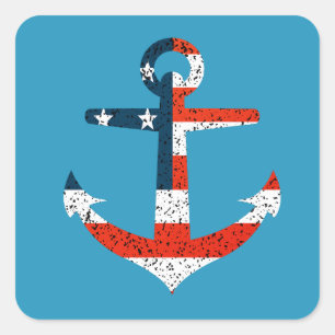 Pegatina Cuadrada Gran Anclaje de Bandera de Estados Unidos