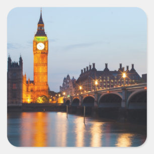 Pegatina Cuadrada Gran Ben y el puente Westminster por la noche