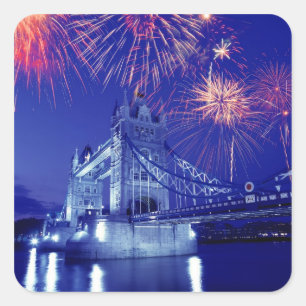 Pegatina Cuadrada Gran Bretaña, Londres. Fuegos artificiales sobre l