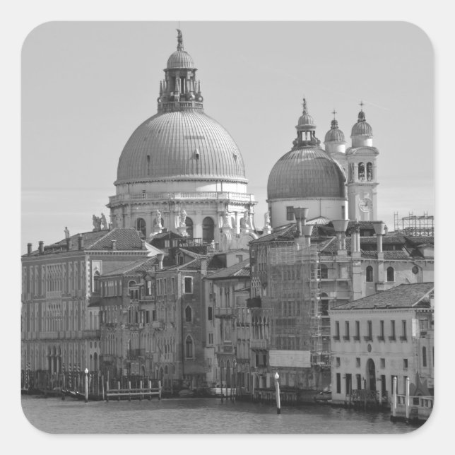 Pegatina Cuadrada Gran Canal Blanco Negro Venecia Italia Viajes (Anverso)