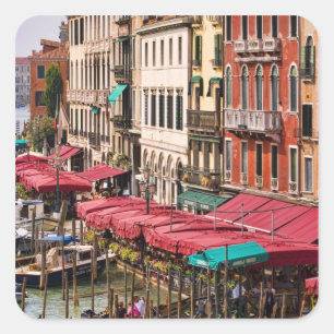 Pegatina Cuadrada Gran Canal de Venecia Italia con góndolas
