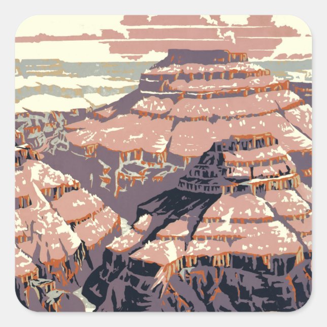Pegatina Cuadrada Gran Cañón de arte gráfico occidental americano (Anverso)