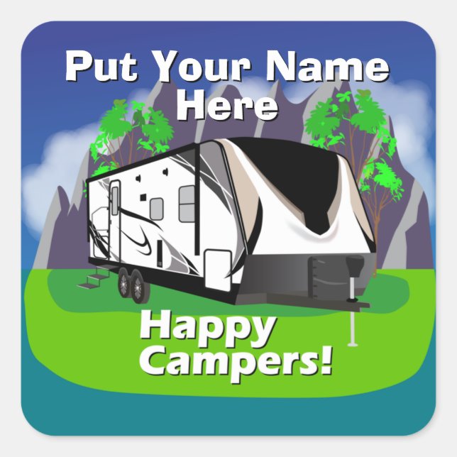 Pegatina Cuadrada Gran Diseño Imagina 2150RB Feliz Diseño de Camper (Anverso)