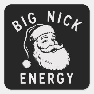 Pegatina Cuadrada Gran Energía de Nick Divertido Papá Noel Gordo Nav