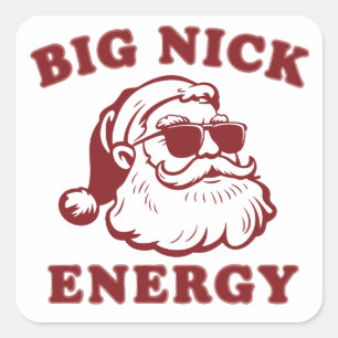 Pegatina Cuadrada Gran Energía de Nick Divertido Santa Navidad Vinta