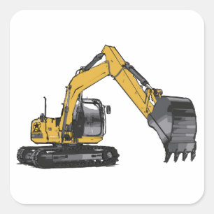 Pegatina Cuadrada Gran excavadora amarilla