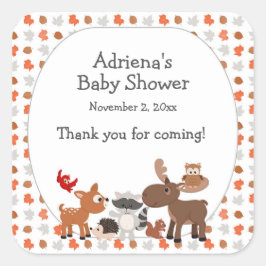 Pegatina Cuadrada Gran Favor de Baby Shower para animales de bosque