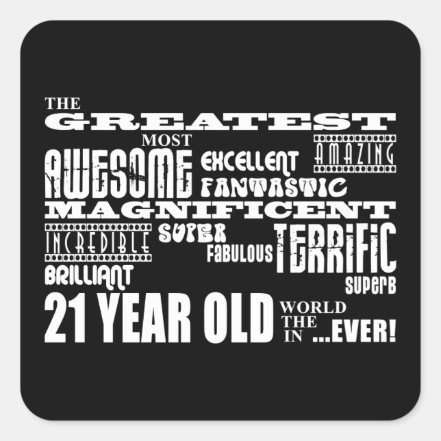Pegatina Cuadrada Gran Fiesta de cumpleaños de 21 años con diversión (Anverso)