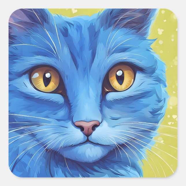 Pegatina Cuadrada Gran gato azul. (Anverso)