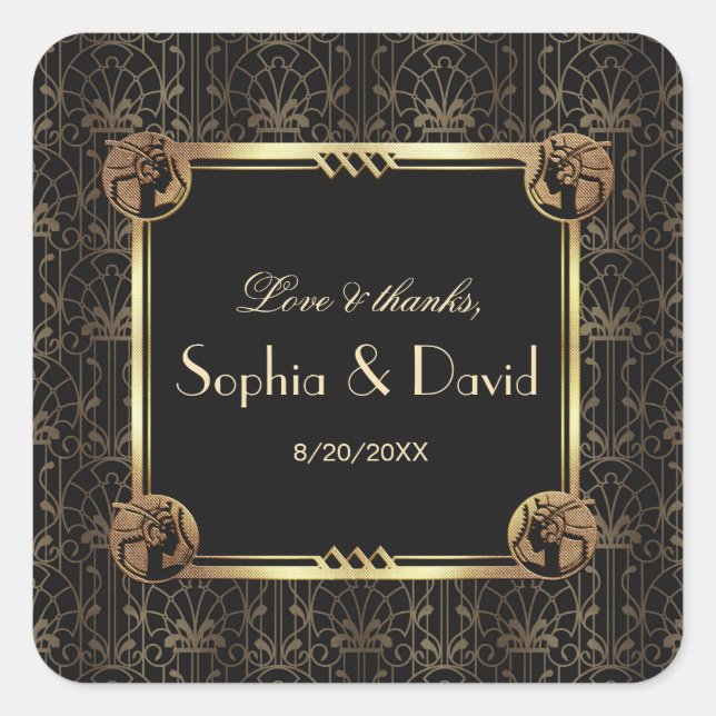 Pegatina Cuadrada Gran Gatsby Art Deco Boda (Anverso)