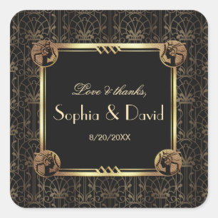 Pegatina Cuadrada Gran Gatsby Art Deco Boda