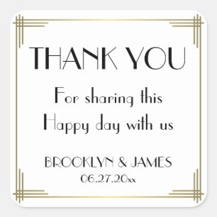 Pegatina Cuadrada Gran Gatsby Blanco Art Deco Pegatinas de boda