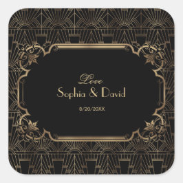 Pegatina Cuadrada Gran Gatsby de oro negro Boda Art Deco de los años