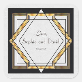 Pegatina Cuadrada Gran Gatsby Gold Boda Art Deco Blanco