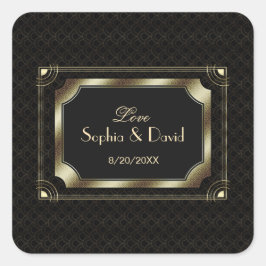 Pegatina Cuadrada Gran Glamoroso Gran Gatsby Oro Negro Art Deco Boda