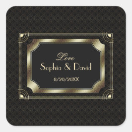 Pegatina Cuadrada Gran Glamoroso Gran Gatsby Oro Negro Art Deco Boda