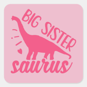 Pegatina Cuadrada Gran Hermana Saurus en rosa