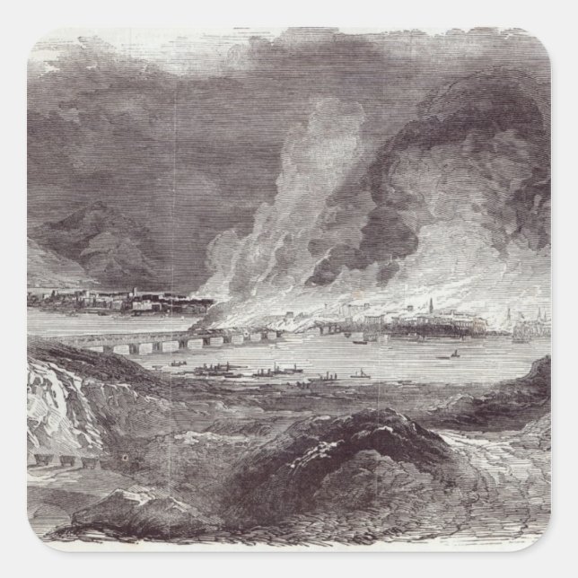 Pegatina Cuadrada Gran incendio en Pittsburgh (Anverso)