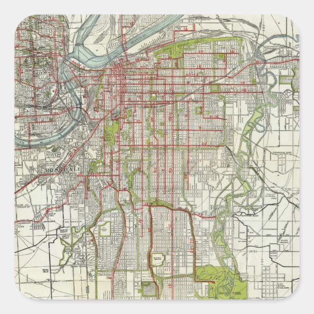 Pegatina Cuadrada Gran Kansas City (Anverso)