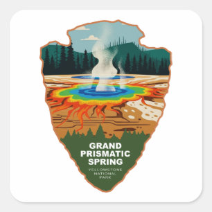 Pegatina Cuadrada Gran manantial prismático Yellowstone Arrowhead