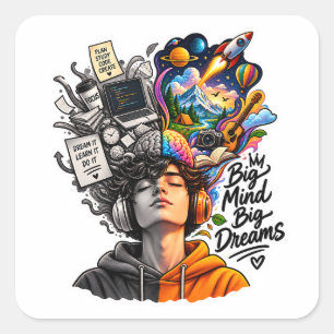 Pegatina Cuadrada Gran Mente Grandes Sueños Visión Creativa Inspirad