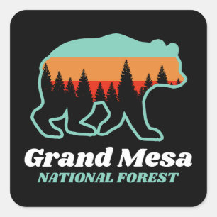 Pegatina Cuadrada Gran Mesa National Forest Colorado CO Bear Retro