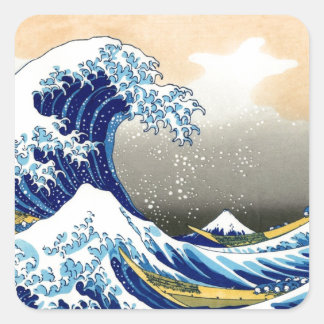 Pegatina Cuadrada Gran ola de Kanagawa ~ Hokusai