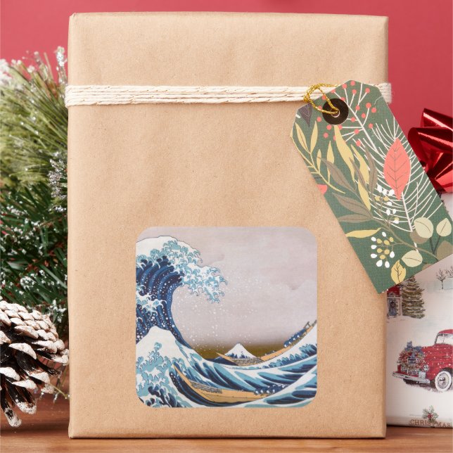 Pegatina Cuadrada Gran ola de tsunami frente a Kanagawa Japón por Ho (Vacaciones)