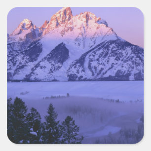 Pegatina Cuadrada GRAN PARQUE NACIONAL TETON, WYOMING. EE.UU. Niebla