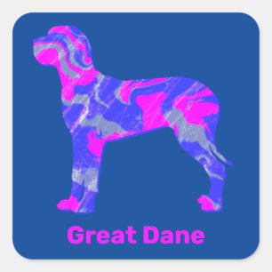 Pegatina Cuadrada Gran Perro Dane Silhouette Crazy Pink caliente