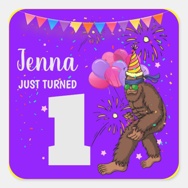 Pegatina Cuadrada Gran pie lindo niños tarjeta de cumpleaños persona (Anverso)