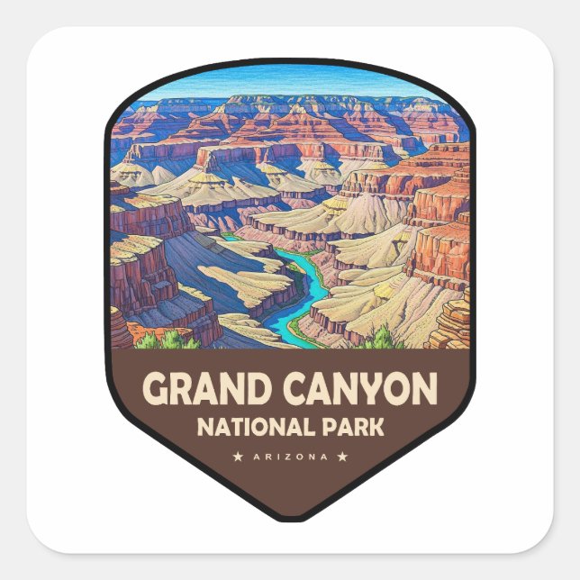 Pegatina Cuadrada Grand Canyon National Park Shield (Anverso)