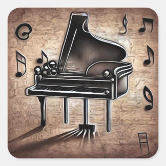 Pegatina Cuadrada Grand Piano & Music Notes