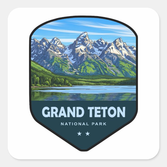 Pegatina Cuadrada Grand Teton National Park Shield (Anverso)
