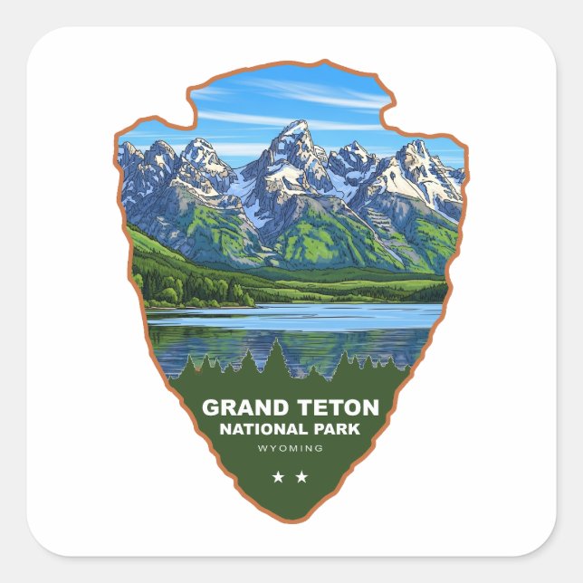 Pegatina Cuadrada Grand Teton National Park Wyoming Arrowhead (Anverso)