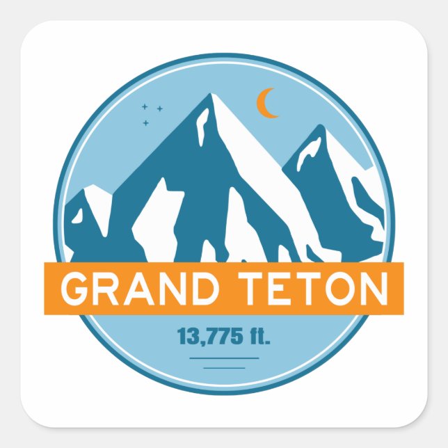Pegatina Cuadrada Grand Teton Wyoming Stars Moon (Anverso)